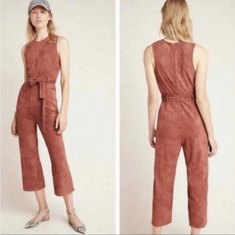Anthropologie Rust Suede Sleeveless Jumpsuit